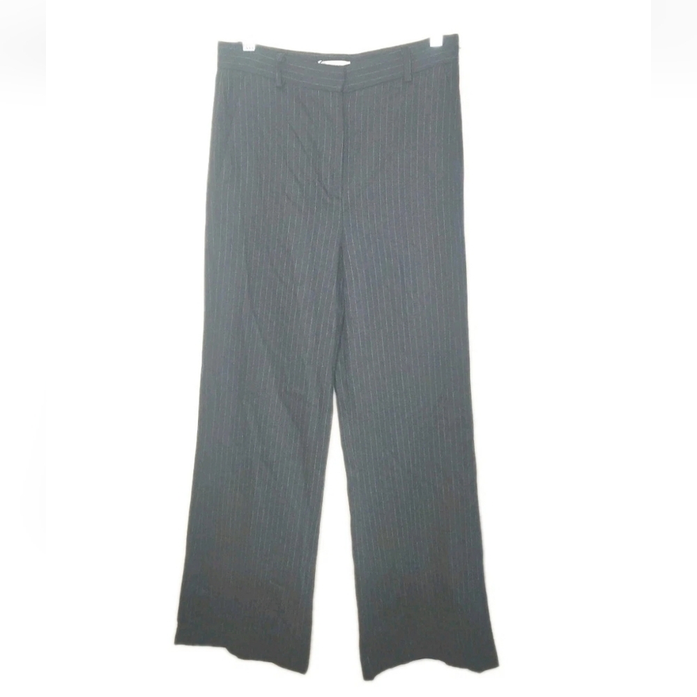 Musier Paris Flare Leg Melissa Trouser Pants Sz 34 27/31" Navy Blue Pinstriped